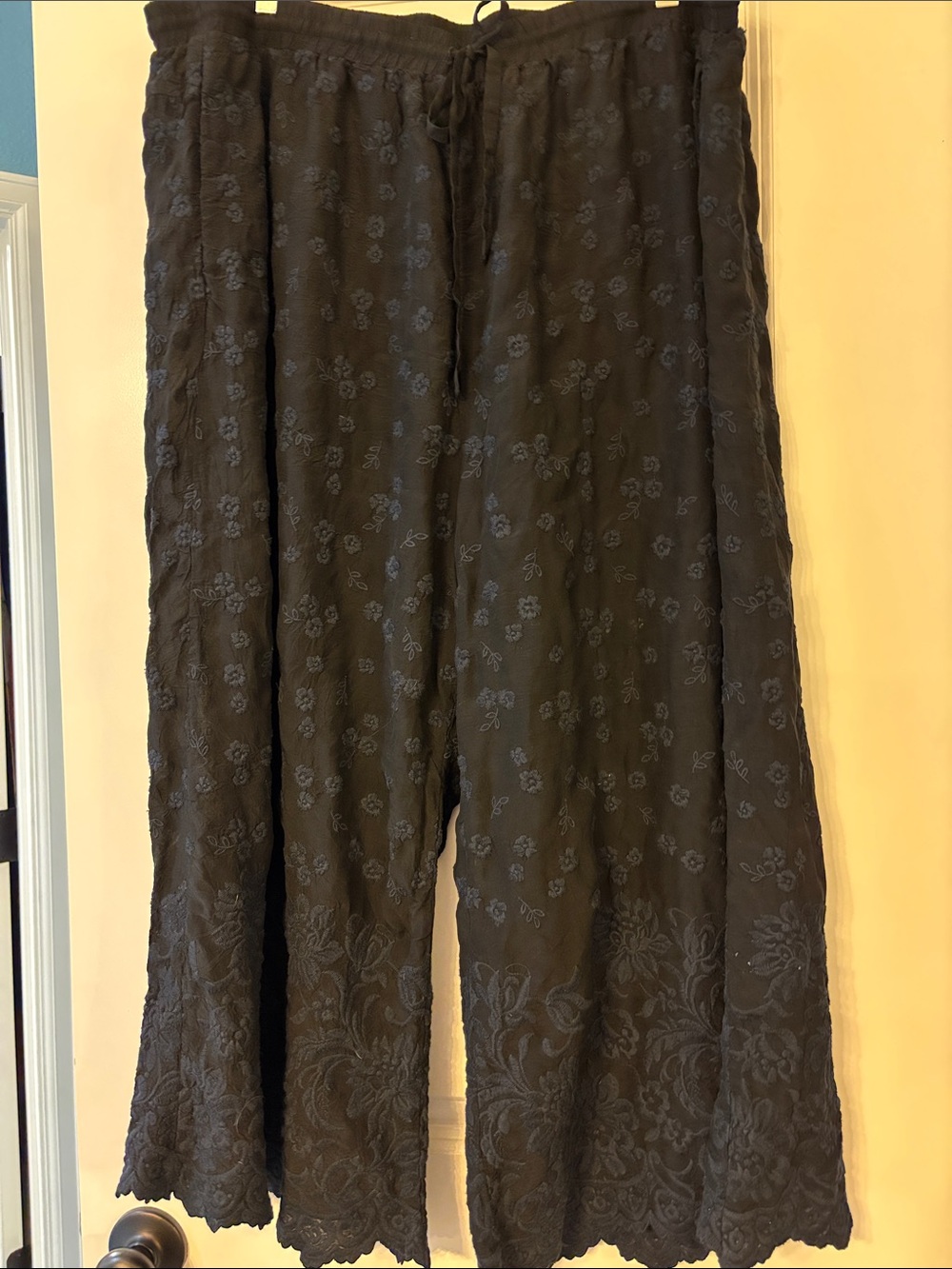 Johnny Was Black Embroidered Drawstring Pants
